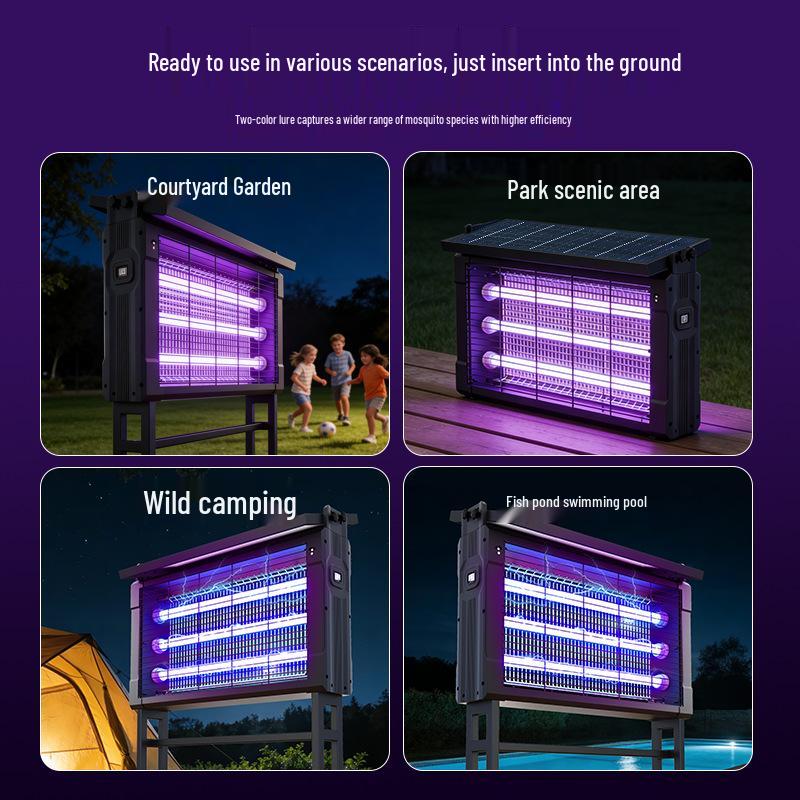 Large Solar Mosquito Killer Lamp: Rainproof Outdoor Model for Parks, Hospitals, and Schools - Attracts and Eliminates Mosquitoes and Flies.