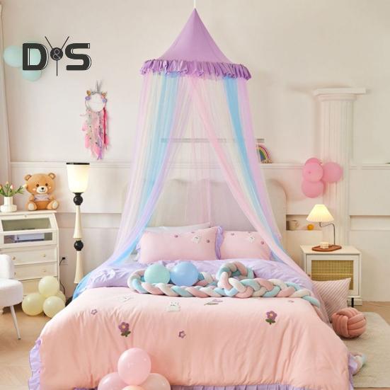 Rainbow Bed Canopy for Girls Dreamy Kids Princess Dome Bed Tent Breathable Mosquito Net Decorative Crib Bed Tent for Girls