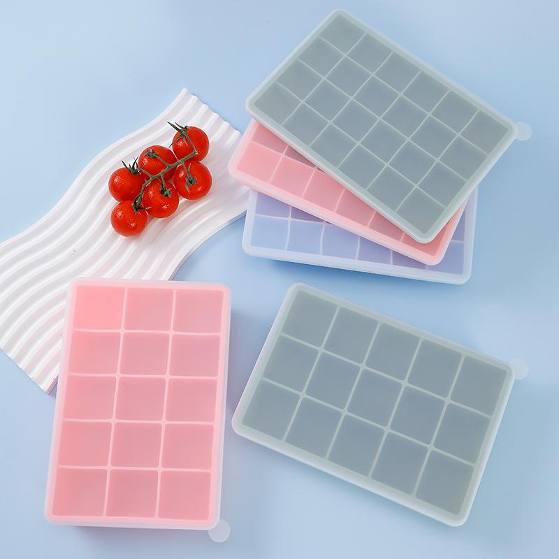 

Summer Ice Cool Artifact Food Grade Silicone Ice Grid with Lid 15 Grid 24 Grid Silicone Ice Grid Ice Box small ice cubes 24 squares фіолетовий