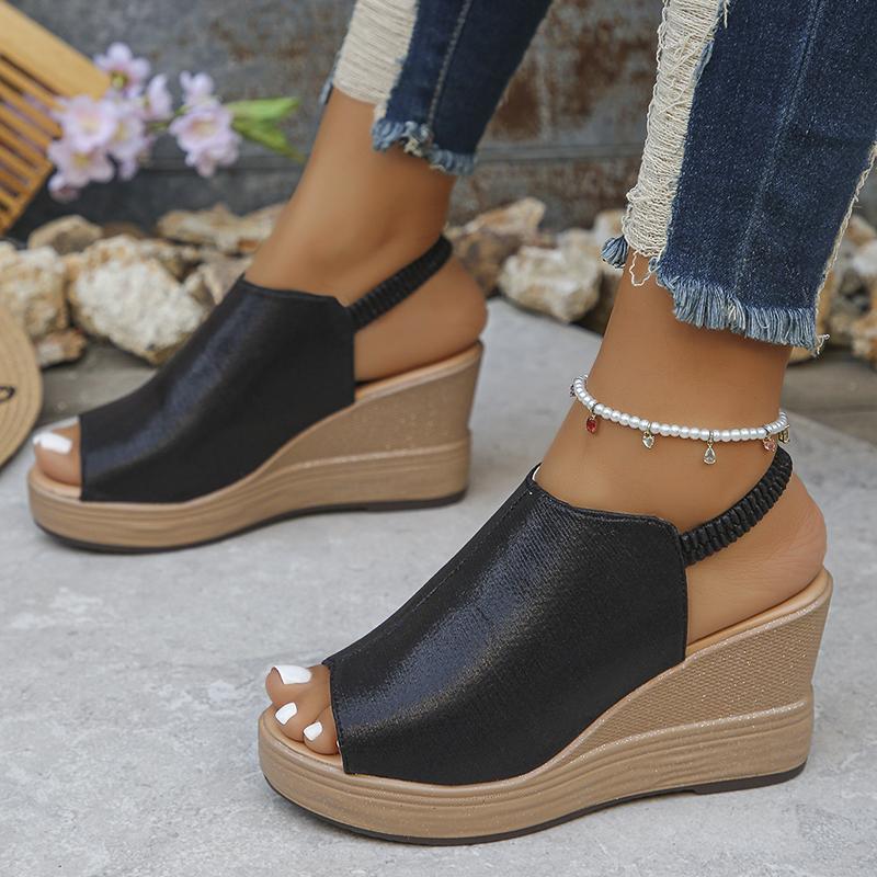 Fashion Gold Platform Wedge Sandals for Women Open Toe Thick Sole Summer Beach Shoes Woman Fashion Elastic Ankle Strap High Heel Sandals