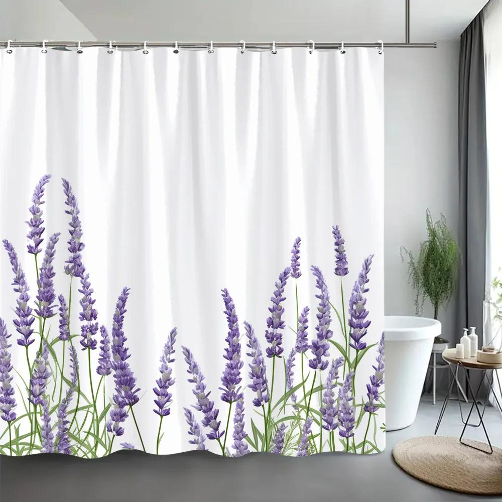 Lavender Shower Curtain Watercolour Art Painting Creative Polyester Bath Curtains Bathroom Decor With Hooks Bathroom Accessories
