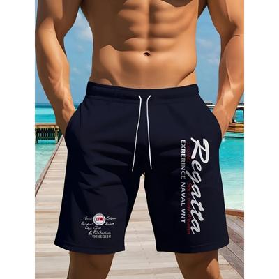 Men's Beach Shorts, Monogram 3D Print, - Relaxed Polyester Drawstring Waist