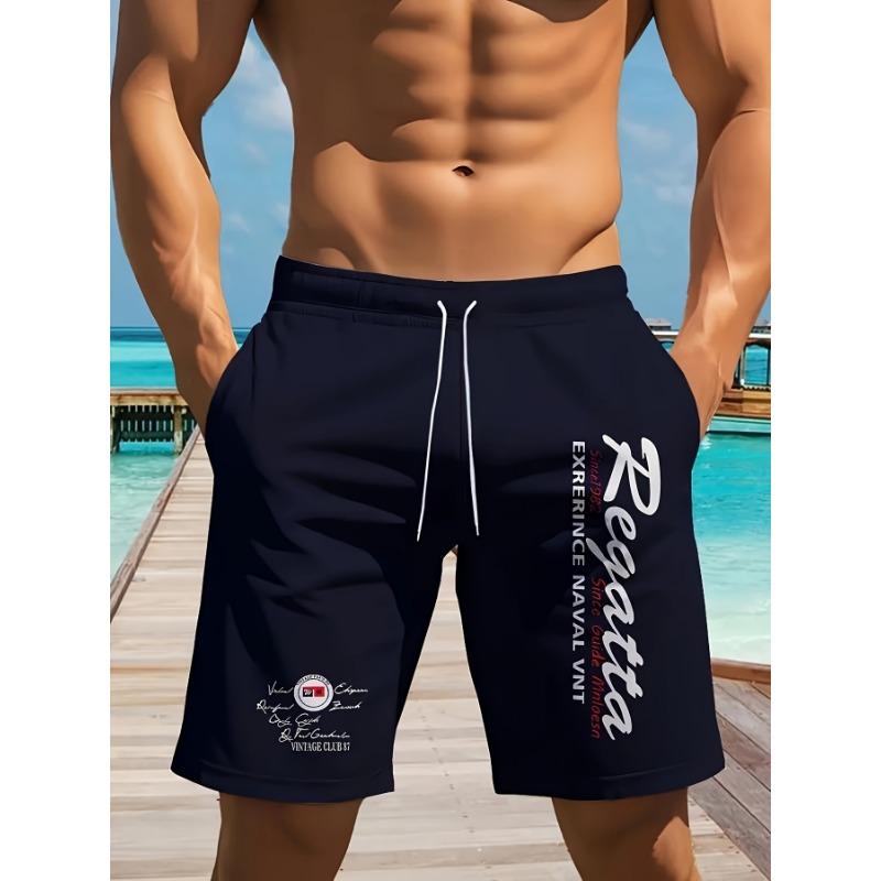 Men s Beach Shorts, Monogram 3D Print, - Relaxed Polyester Drawstring Waist S