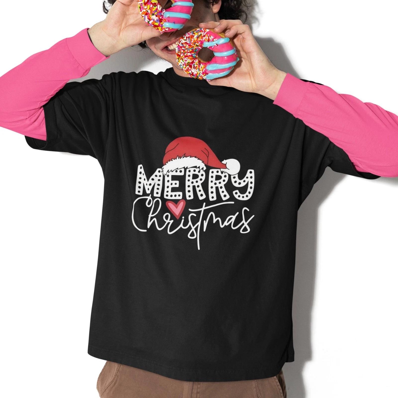 Merry Christmas Santa Hat Graphic Tee Cute Holiday Shirt Women Men Winter Gift XXXL