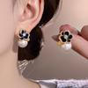 Temperament Elegant Black Camellia Pearl Stud Earrings For Women Girls Fashion Zircon Flowers Earrings Jewelry Accessories Gifts