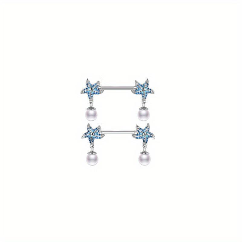 2pc Stainless Steel Flower Drop Oil Straight Nail Kitten Zircon Body Piercing Nipple Ring Jewelry