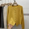 Korean Autumn Knitted Cardigan for Women Slim Fit Soft Sticky Sweater Jacket Slimming Round Neck