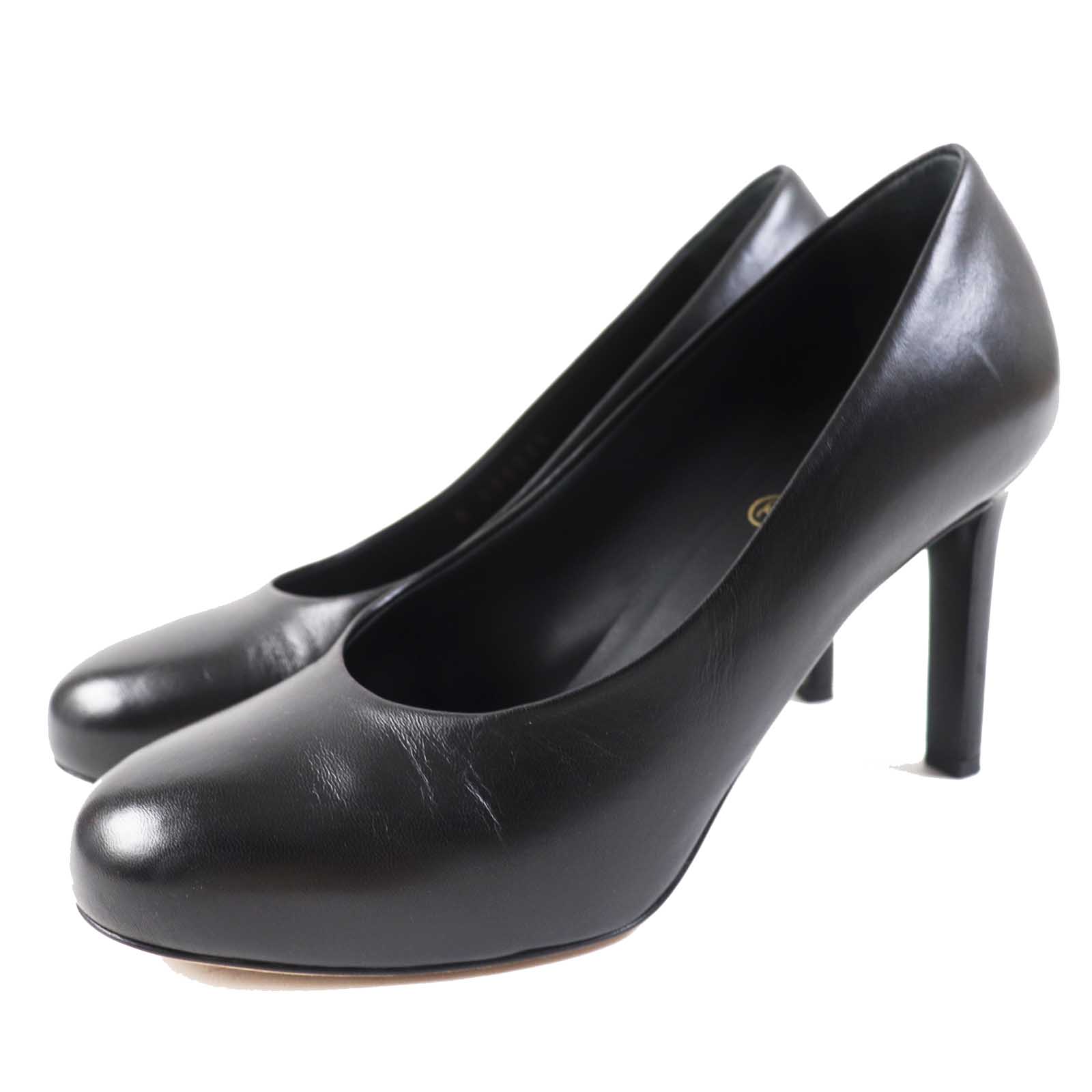 Great CHANEL pumps Round toe with COCO Mark black leather Women 36 G35025 Used