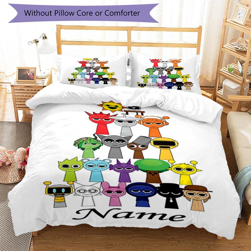 3pcs Custom Name Sprunki Bedding Set Duvet Cover Closure Includes 1 Duvet Cover & 2 Pillowcases, Soft and Comfortable for All Seasons.
