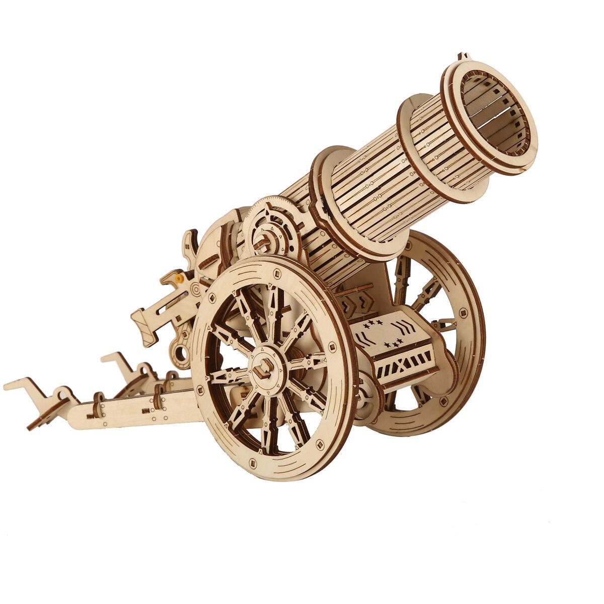 

[DIY Wooden Puzzle] 3D DIY Wheeled Cannon Puzzle - Laser Cut Assembly Model Kit Brain Teaser белый