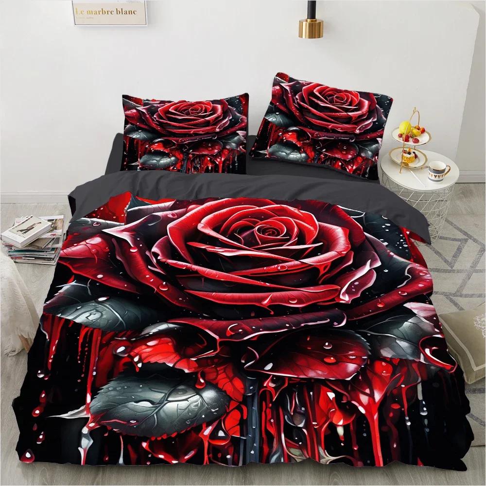 

Red Roses Duvet Cover Set Queen Size King Full 3D Bedding Sets Flower Pillowcase Quilt/Comforter Cover Sets Linens Bed 140X200 EU Twin(135x200cm)