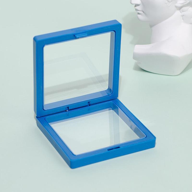 1Pc Jewelry Case PE Film Badge Storage Transparent Ring Casket Elastic Jewelry Display Container Dustproof Frame Portable