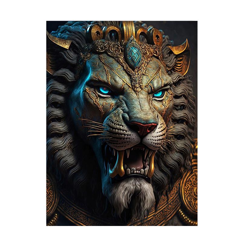 Affiches et impressions de lion fantastique Statues d'animaux modernes Peinture sur toile Art mural Images pour salon Décoration de la maison