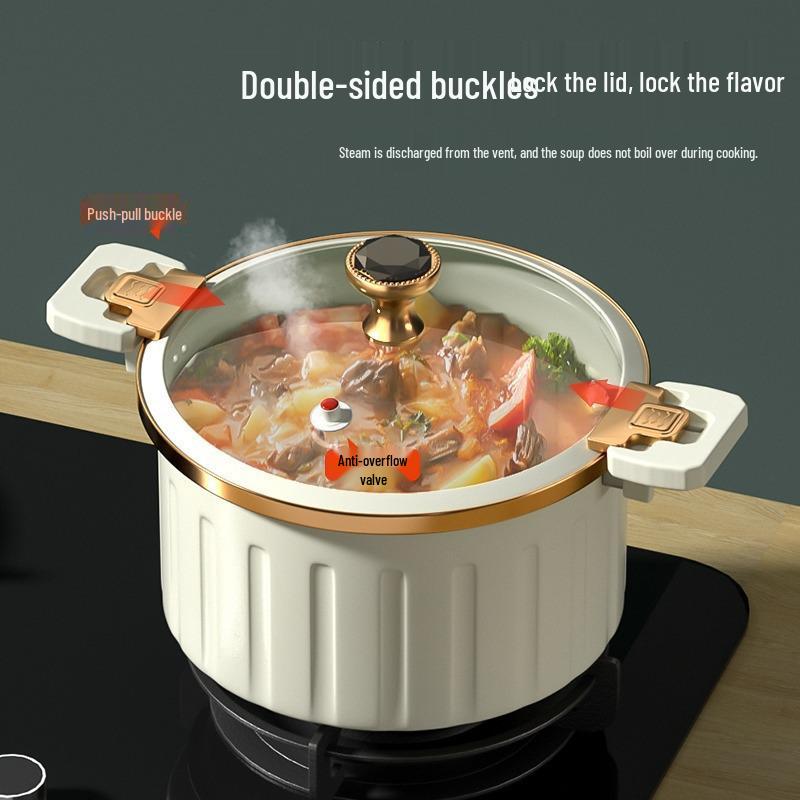 Large Capacity Non-Stick Enamel Soup Pot - Multi-Functional Double-Handled for Low Pressure Cooking