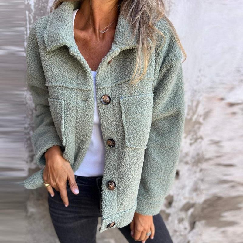 Women Autumn Winter Solid Color Lapel Lamb Wool Jacket Casual Coat