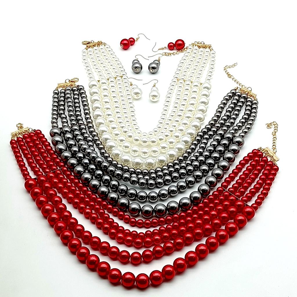 Light luxury simple multi-layer long imitation pearl sweater necklace retro dress banquet pearl necklace