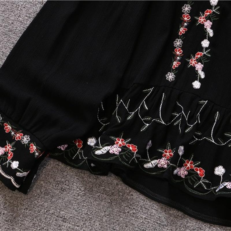 RUGOD 2022 National Style Round Neck Shirt Women's Design Loose Cotton Linen Embroidery Flower Retro Ruffled Slim Top