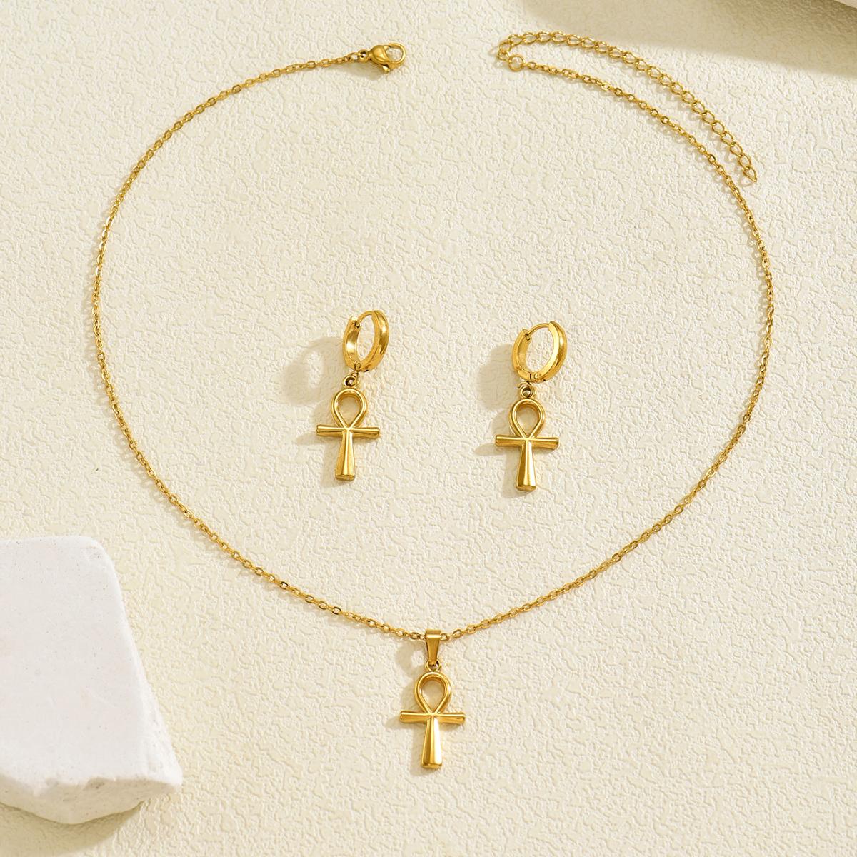 

Punk Hip Hop Cross/CZ Jewelry Set Egyptian Symbol/Round Pendant Necklace Hoop Earrings Fashion Jewelry For Daily Wear Party