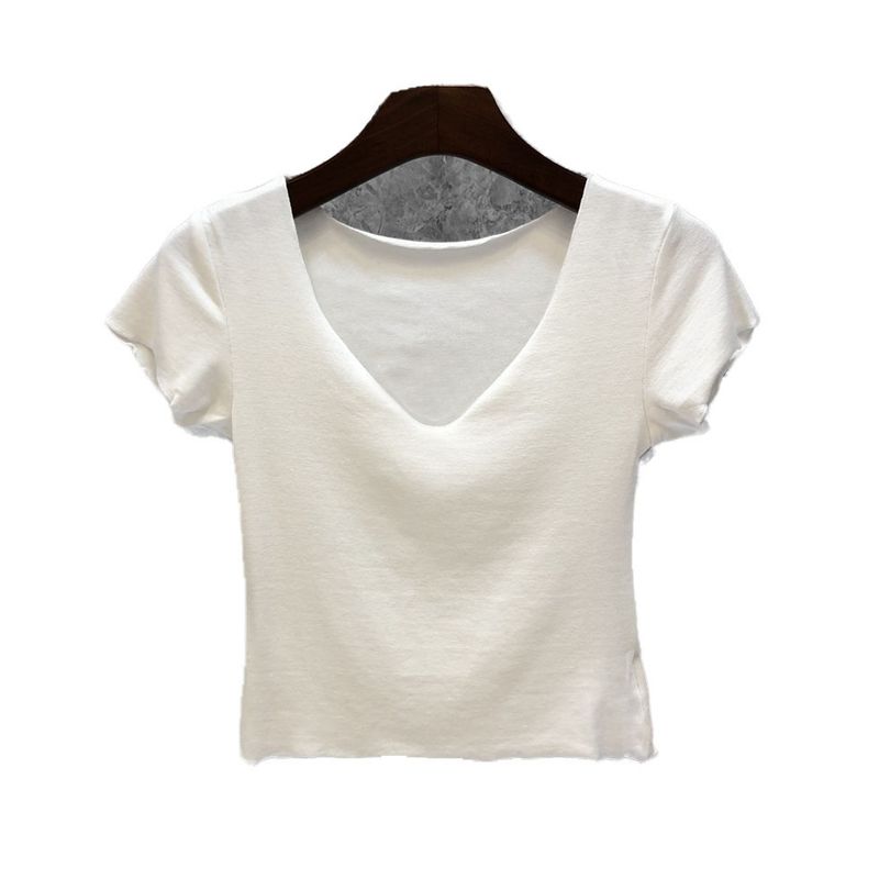 

Женский Классический Топ с V-образным вырезом и коротким рукавом, Минималистичная Сексуальная Футболка White S