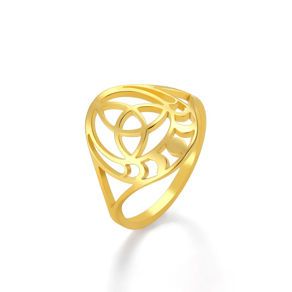 Titanium Steel Hollow Sun Moon Celtic Knot Ring Fashion Minimalist Trendy Jewelry