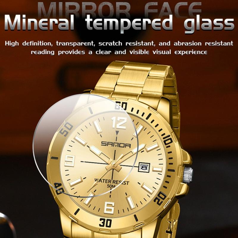 SANDA Neue Luxus-Herren-Quarzuhr mit großem Zifferblatt, Nachtlicht, wasserdicht, Kalender, Business-Herren-Quarzuhr