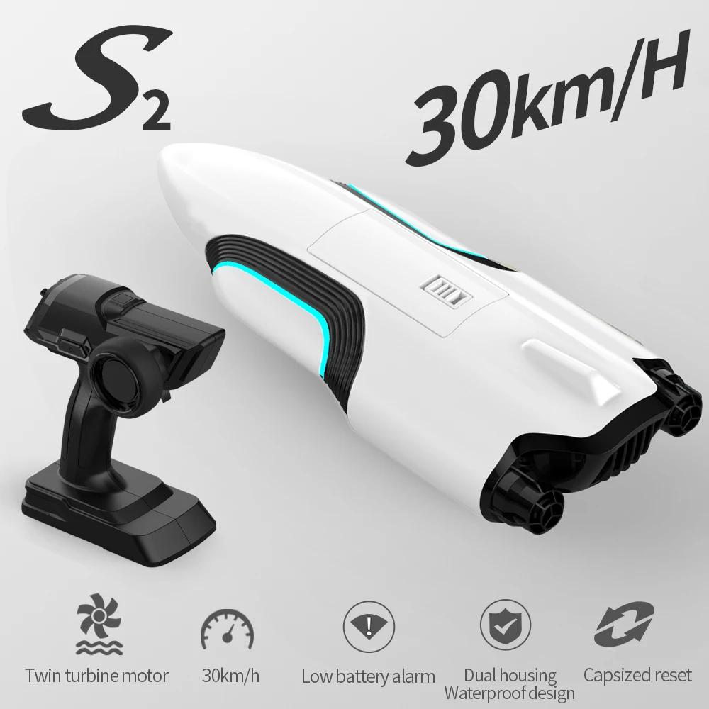 non-toxic Rc Boat 30Km/h High-Speed Rc Speedboat S2 2.4G Remote Controlled Boat Electric Twin Turbojet Radio Control Toys children Water Toy