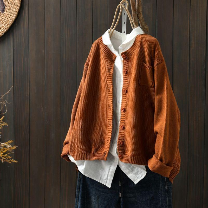 Spring and Autumn Knitted Cardigan Jacket Women's Retro Literary Loose Casual All-match Long-sleeved Sweater