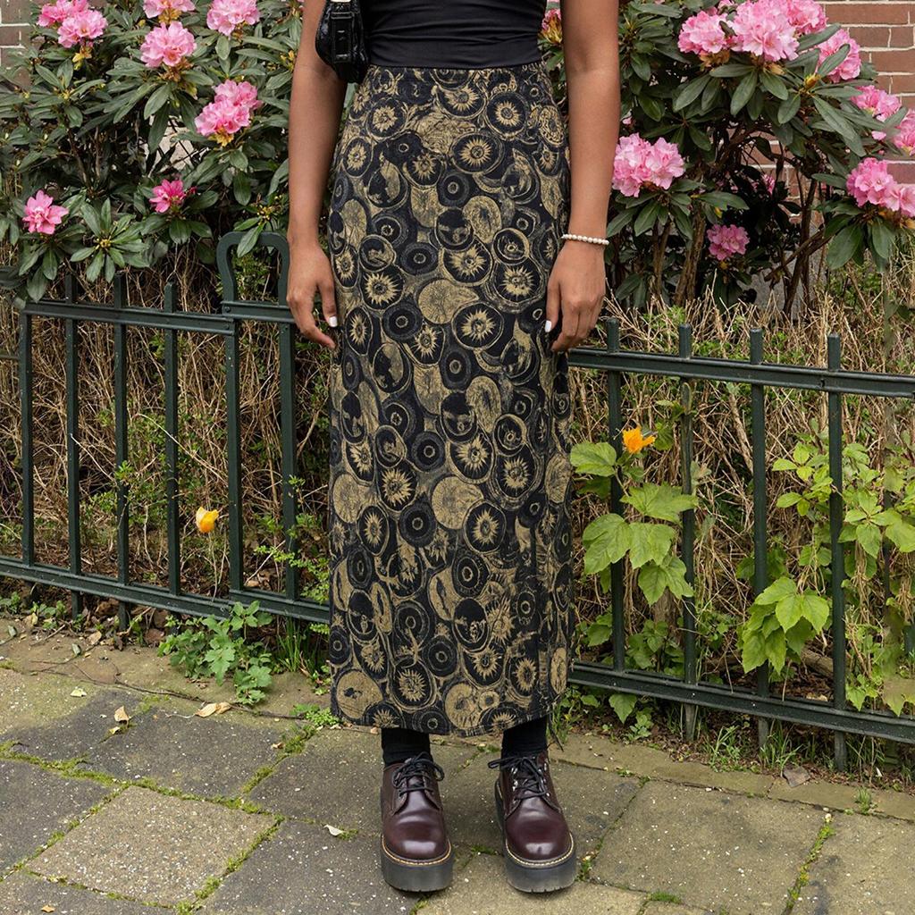 2025 Autumn American Retro Round Print High Waist Slimming Long Skirt