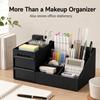 Desktop Makeup Organizer with Drawers Black PP Cosmetic Storage Box Lipstick Holder for Bathroom Vanity