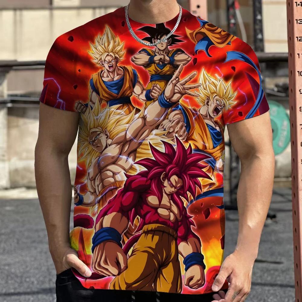 

2025 Летний Комфортный Топ с Круглым Вырезом Одежда 3D Аниме Принт Драконий Жемчуг Короткий Рукав Графический Уличный Мальчики XL