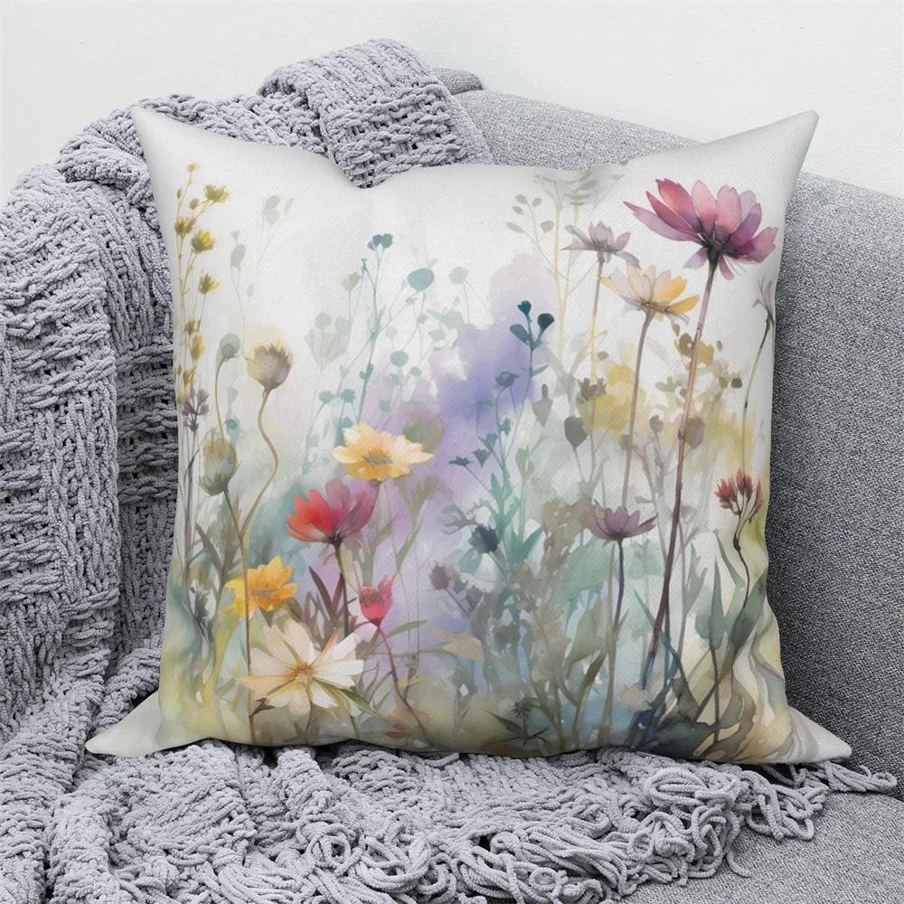 Customizable Watercolor Floral Plant Sofa Bed Cushion Cover Family Room Decor Throw Pillow Cover