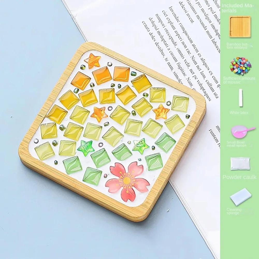 NEW Square Round DIY Mosaic Cup Mat Handicraft Mosaic Glass Handmade Coaster Accessories Free Creation Bamboo Pad Parent-Child
