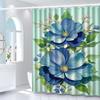 Elegant Blue Floral Shower Curtain , Vibrant Blue & Purple Flowers with Green Leaves, Perfect for Modern Bathroom Decor