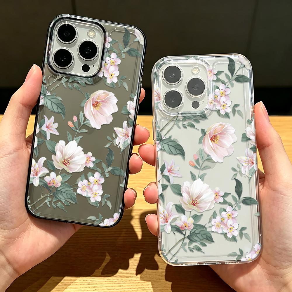 For Iphone 13 Pro Max Case Gentle Flowers Clear Cover For Iphone 15 Plus 16 14 17 Air 12 11 Back Cover Funda