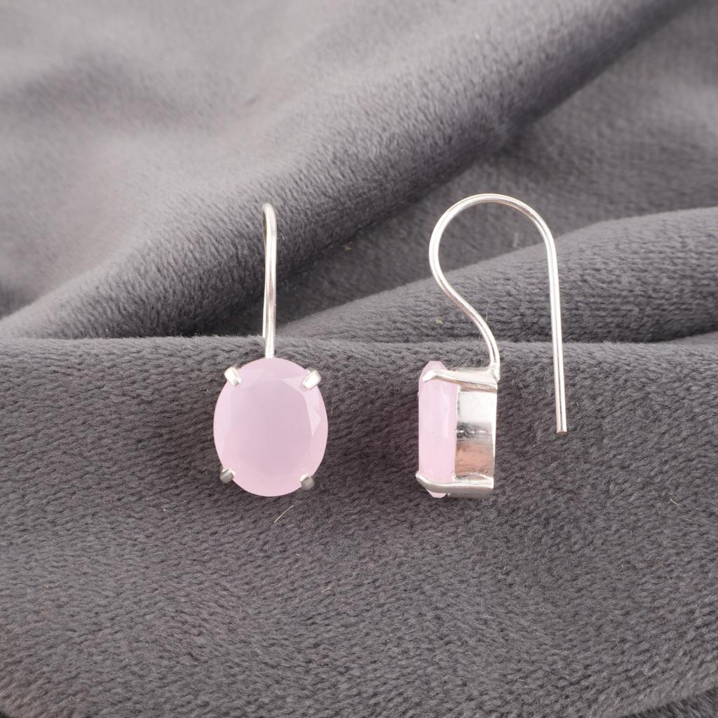 Hübscher Rosenchalcedon Edelstein Schmuck, 925 Sterling Silber Ohrringe Schmuck, Handgefertigte Wunderschöne Ohrringe Geschenk für Frauen