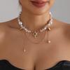 Modern Eight Point Star Necklace Short Length Neckchain For Women Edgy Street Style Jewelry With Faux Pearls Accent