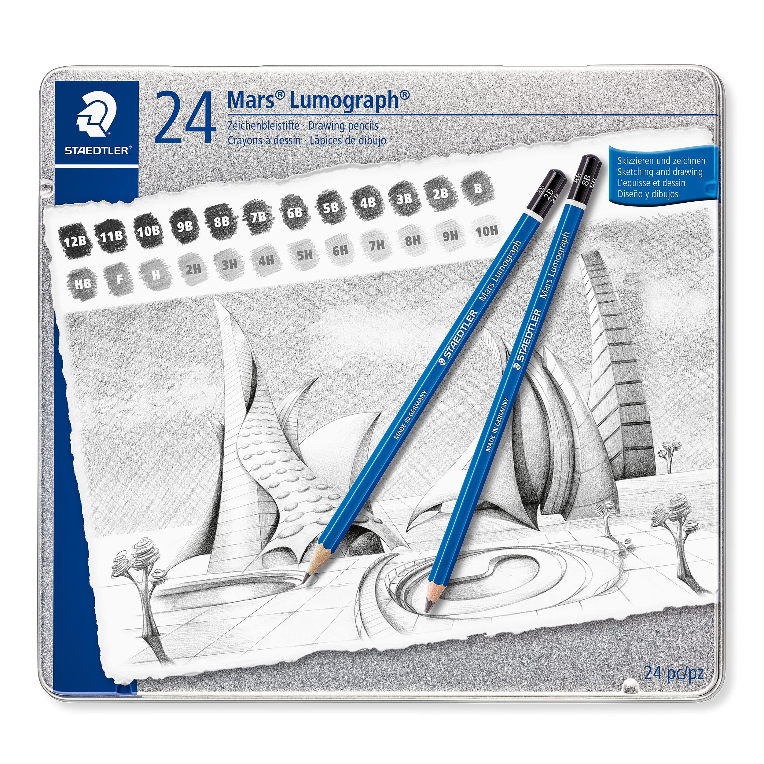 STAEDTLER Mars Lumograph Набор графитных карандашей из 24 штук Различной твердости от 12B до 10H в металлической коробке чёрный