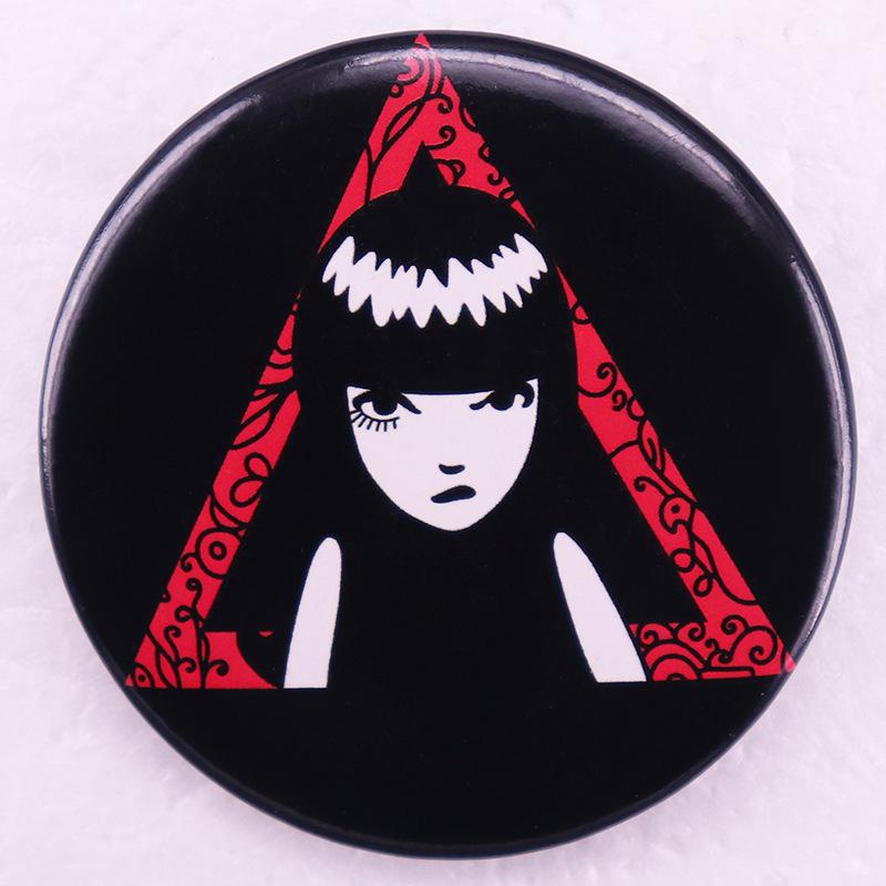 Weird Emily Cartoon Girl Tinplate Brooch Pin