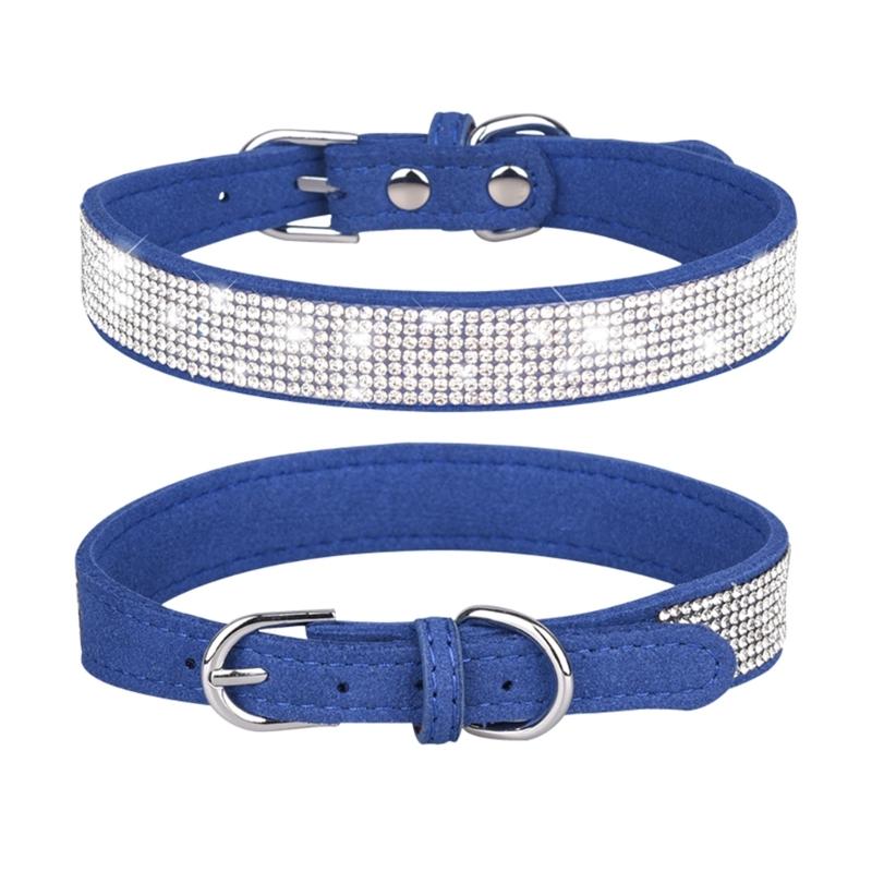 Rhinestones Dog Collar Cute Dazzling Sparkling Soft Suede- Leather Dog for Cat Rhinestones Collar Crystal-DiamondP