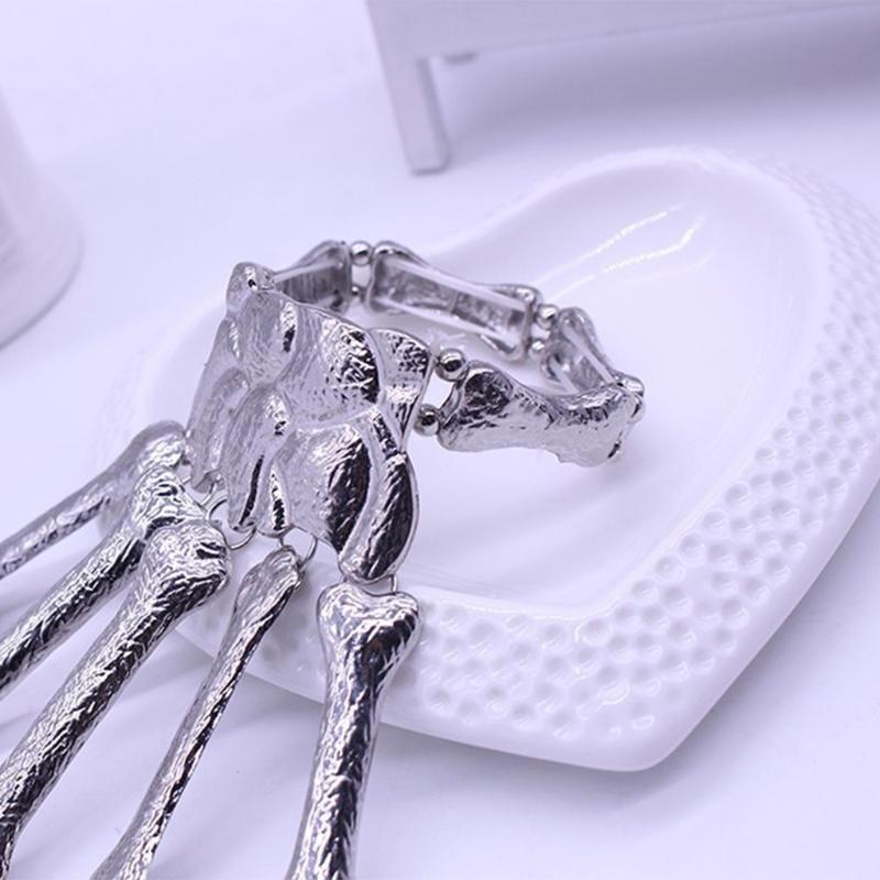 Punk Gothic Skull Bracelet Hand Bone Bangles Flexible Metal Bracelets for Women Men Nightclub Party Hip Hop Jewelry