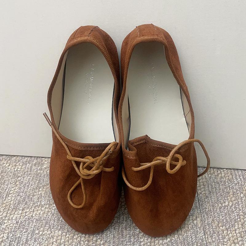 

Свободные туфли из овчины в повседневном стиле, с глубоким вырезом, на шнуровке, с круглым носком, на плоской подошве, весенние новые одинарные туфли, женские туфли-монки на мягкой подошве 35