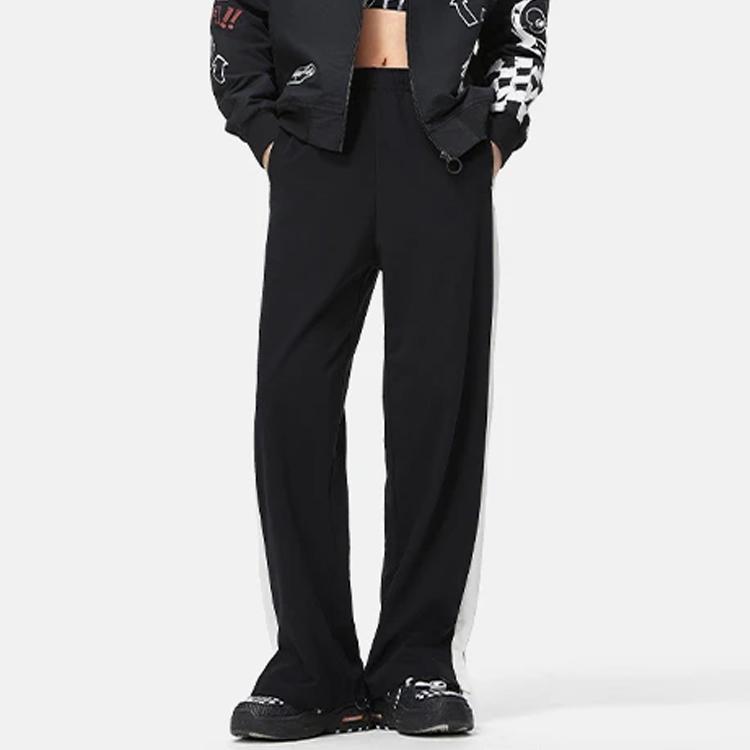 Li Ning Color Block Elastic Waist Wide Leg Knitted Sports Pants Women Pants Black AKLT598-1