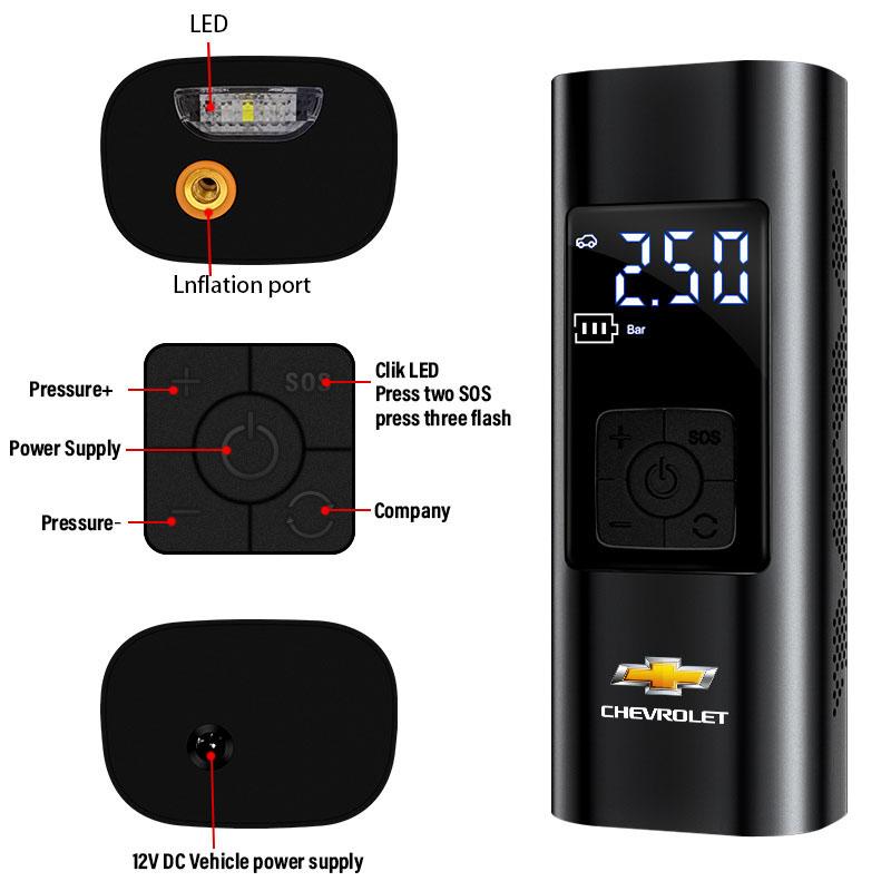 1Pcs Car Tire Inflator Smart Digital Inflatable Pump Emblem Accessories for Chevrolet Camaro Trax Blazer Cavalier Onix Aveo Silverado Malibu Captiva