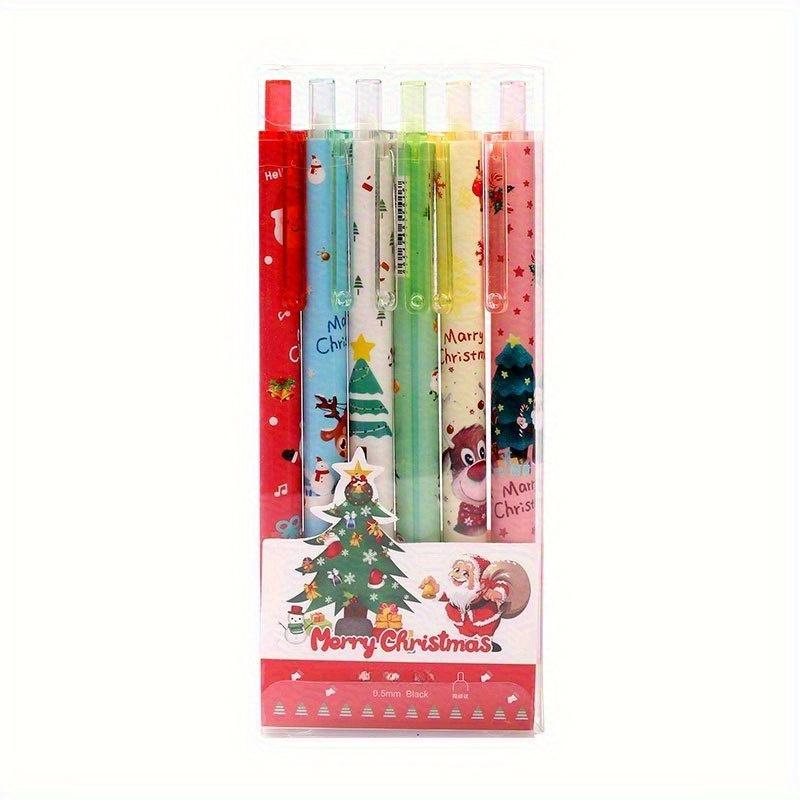 6 Pcs Christmas Water Pen 0.5 Mm Black Retractable Multicolor Neutral Pen for Kid Suitable Office School Use Back To School