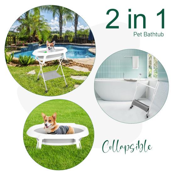 2 in 1 Hunde-Badewanne Hundewaschstation Faltbare Haustier-Badewanne zum Baden und Pflegen Zusammenklappbare Tragbare Dusch-Badewanne für Kleine Hunde Katzen Haustier