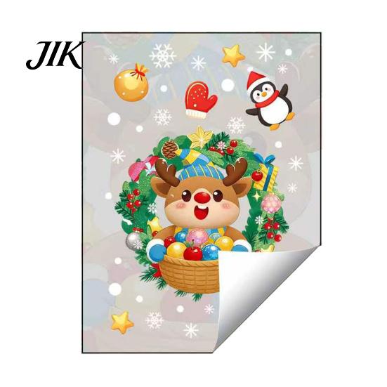 Holiday Gift Ideas Christmas Static Window Sticker, Wreath Pattern Print PVC Removable Decal, Waterproof Stickers Glass Cling for Living Room Balcony