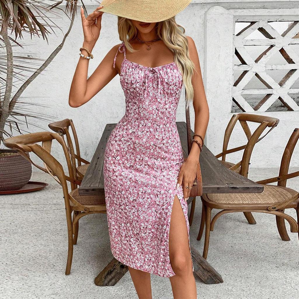 Kvinners Sommer Sexy Stropp Blomstret Splittkjole