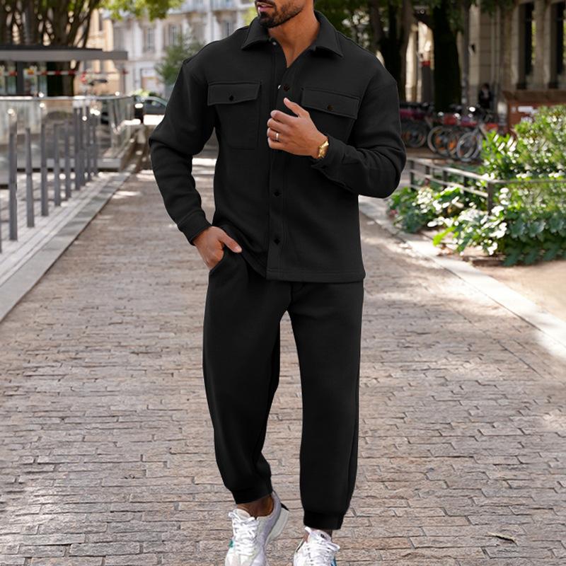 Set Giacca Casual da Uomo a Due Tasche con Pantaloni con Risvolto, Tuta Abbinata per l'Outdoor
