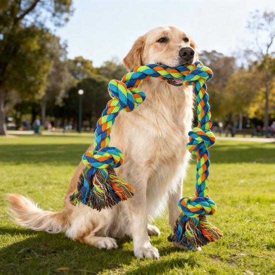 Jucărie de Crăciun pentru câini, frânghie cu 5 noduri, jucărie rezistentă de tras cu frânghie, jucărie indestructibilă pentru mestecat pentru câini cu mestecat agresiv, câini de rasă mare, curățare dentară, trasul la frânghie