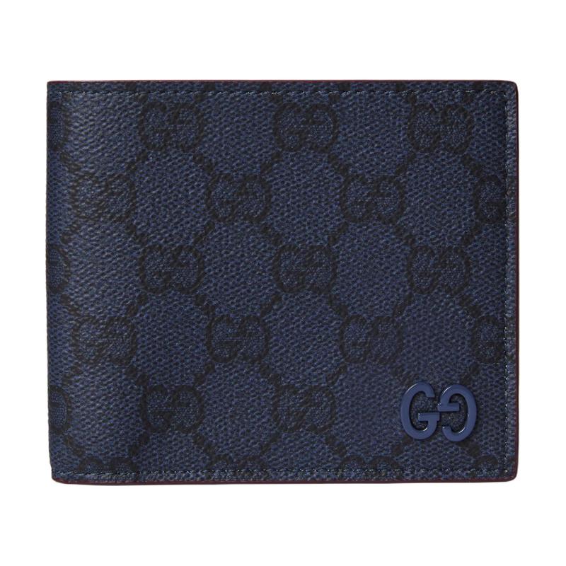 Gucci GG Supreme ceramic texture GG logo contrasting design leather wallet men's dark blue